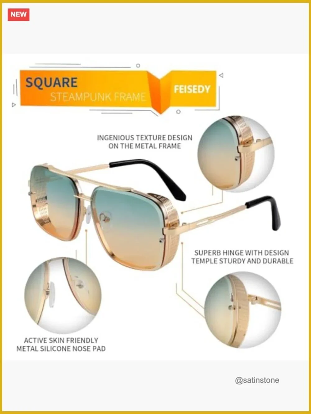 Metal Frame Polarized Sunglasses Vintage Square Aviator Driving Fishing